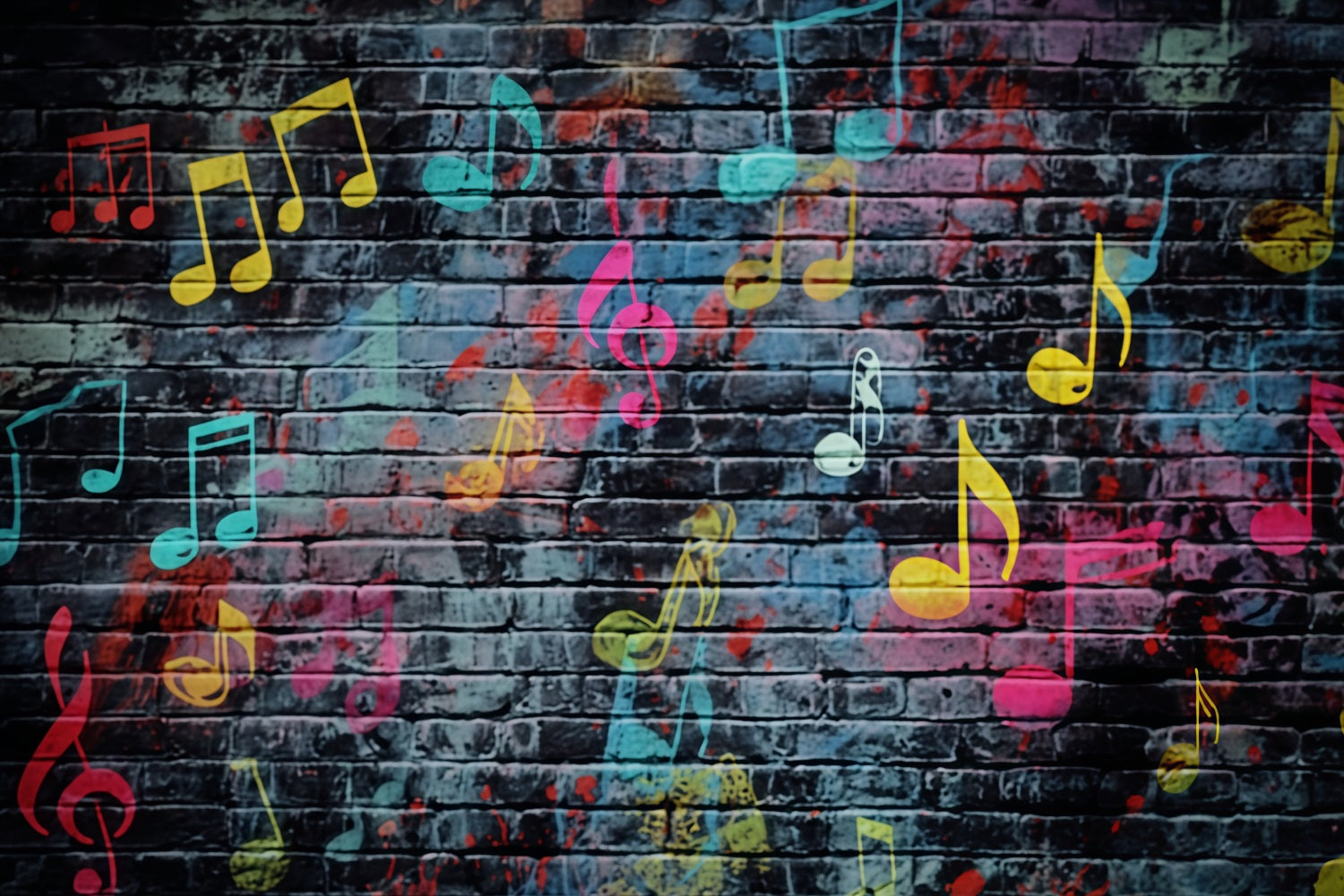 Toile de fond Mur Brique Notes Musicales Graffiti Coloré TWW59-207