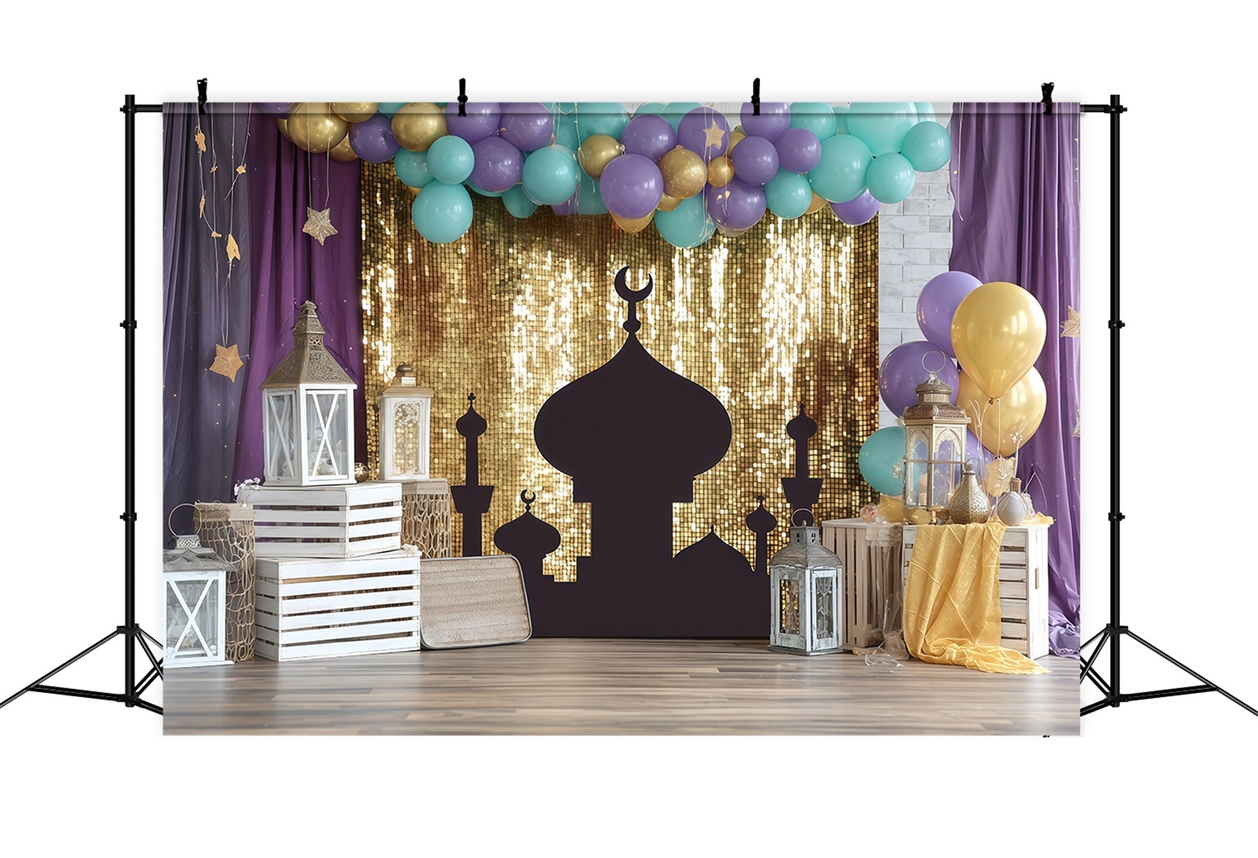 Fond pour cake smash Fond d'anniversaire Golden Lantern Palace Glow TWW59-217