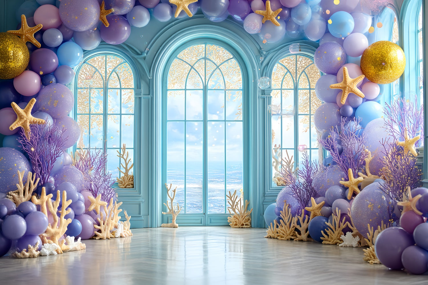 Fonds pour cake smash Fond d'anniversaire Ocean Window Coral Dream TWW59-218