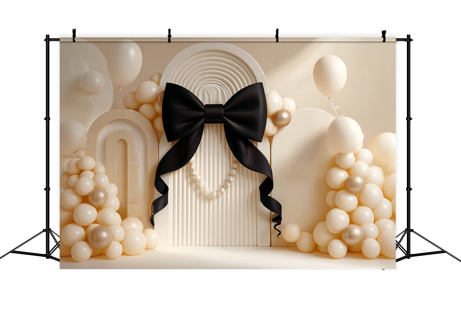 Fond pour cake smash Fond d'anniversaire Elegant Black Bow Pearl TWW59-219