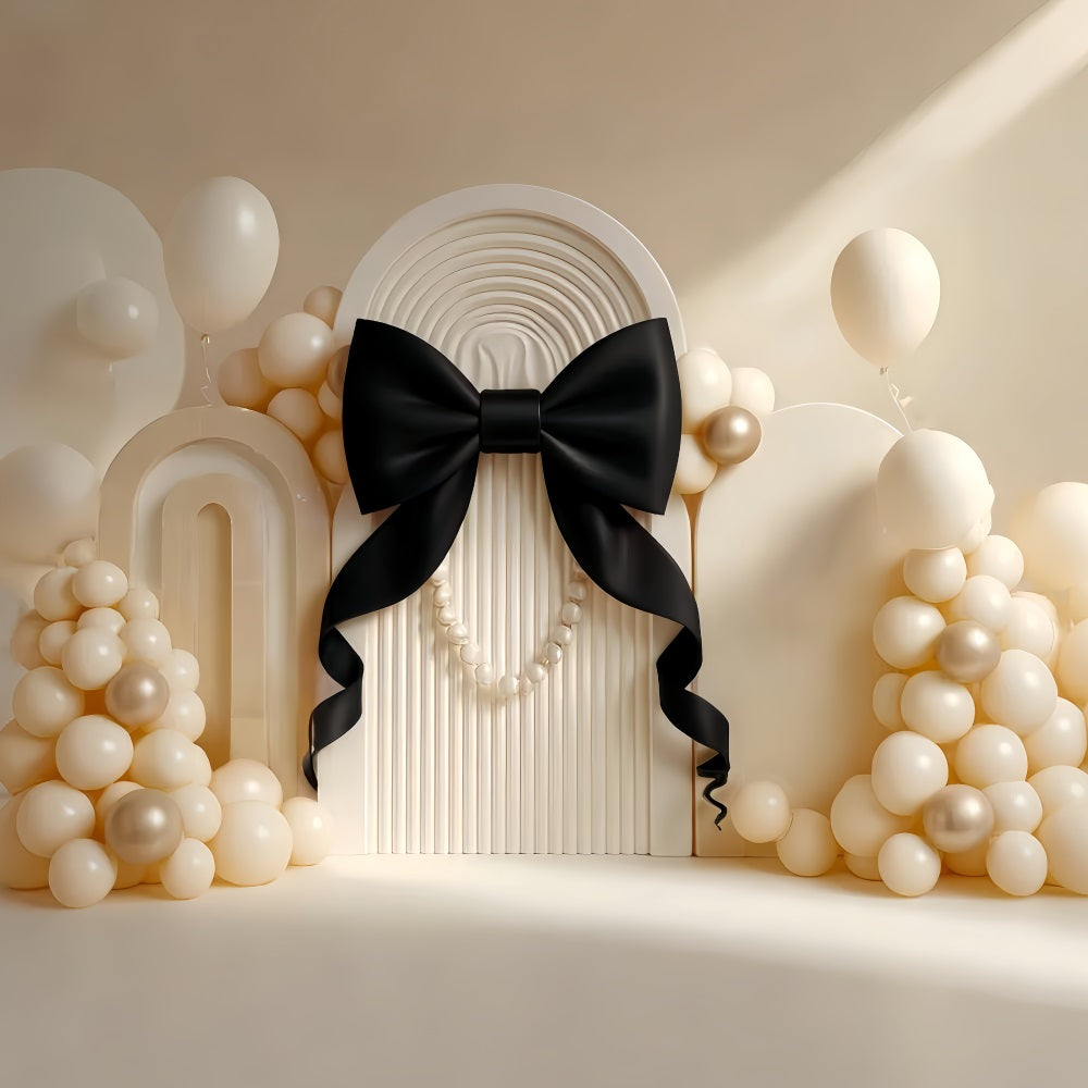 Fond pour cake smash Fond d'anniversaire Elegant Black Bow Pearl TWW59-219