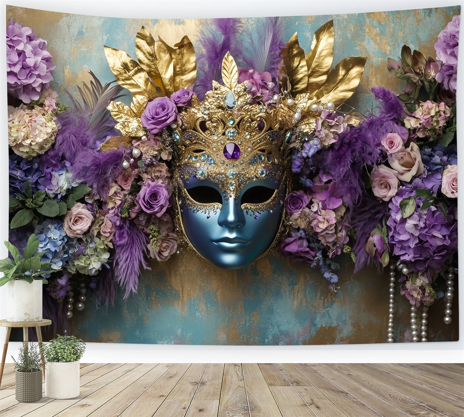Toile de fond Cirque Masque Bleu Floral Violet Élégant TWW59-22
