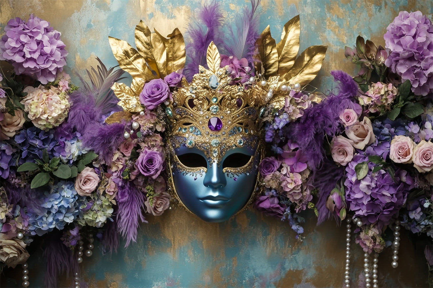 Toile de fond Cirque Masque Bleu Floral Violet Élégant TWW59-22