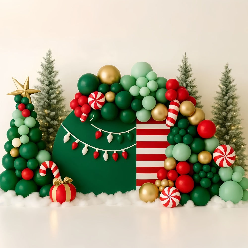 Fond pour smash cake Fond d'anniversaire Forêt de bonbons de Noël et ballons TWW59-221
