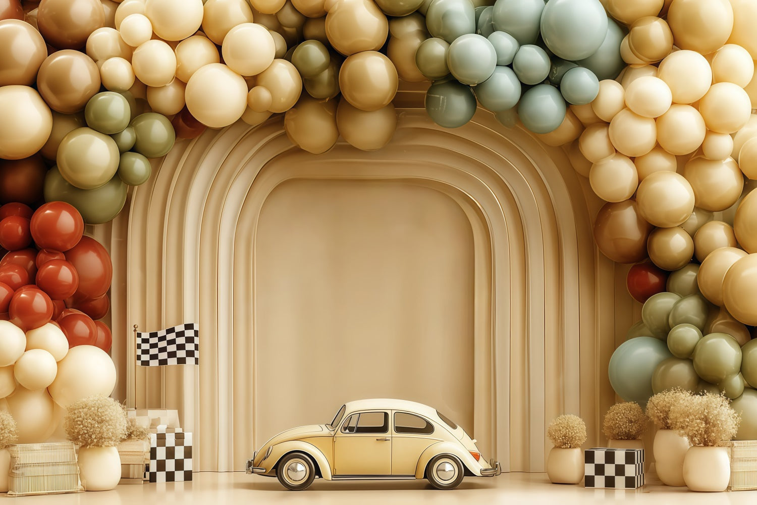 Fond pour smash cake Fond pour smash cake Arche de ballons et voiture vintage TWW59-223