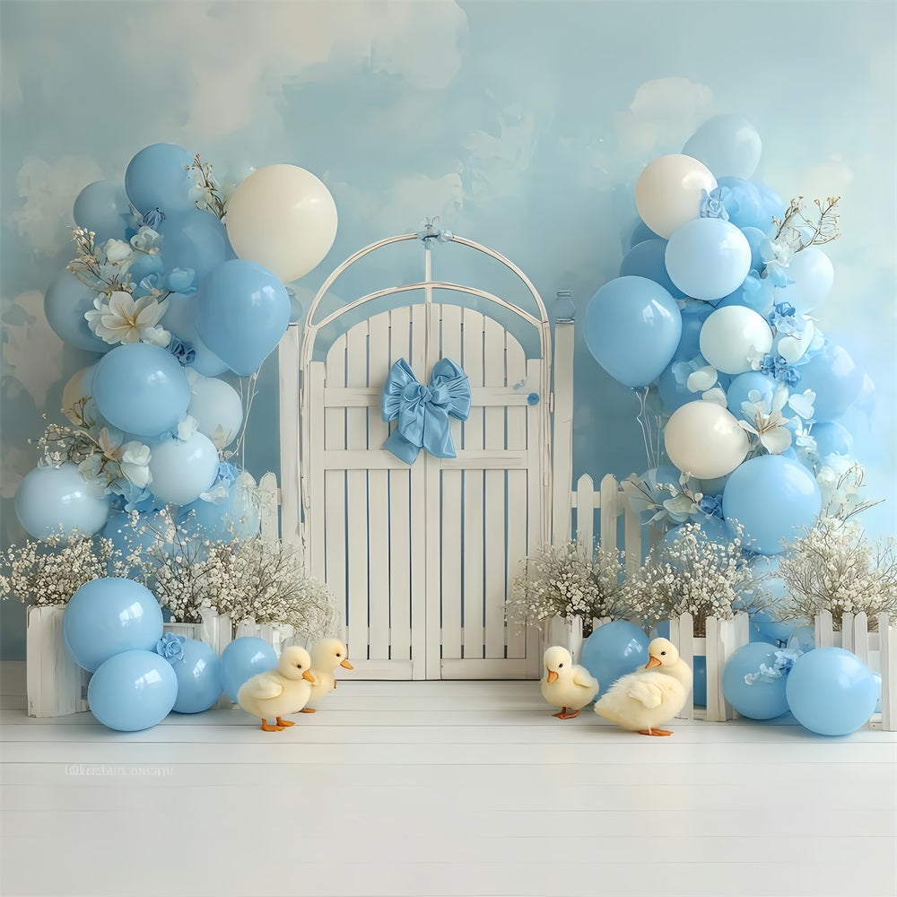 Toile de fond pour cake smash Caneton bleu Portail de jardin Toile de fond pour photographie de cake smash TWW59-225