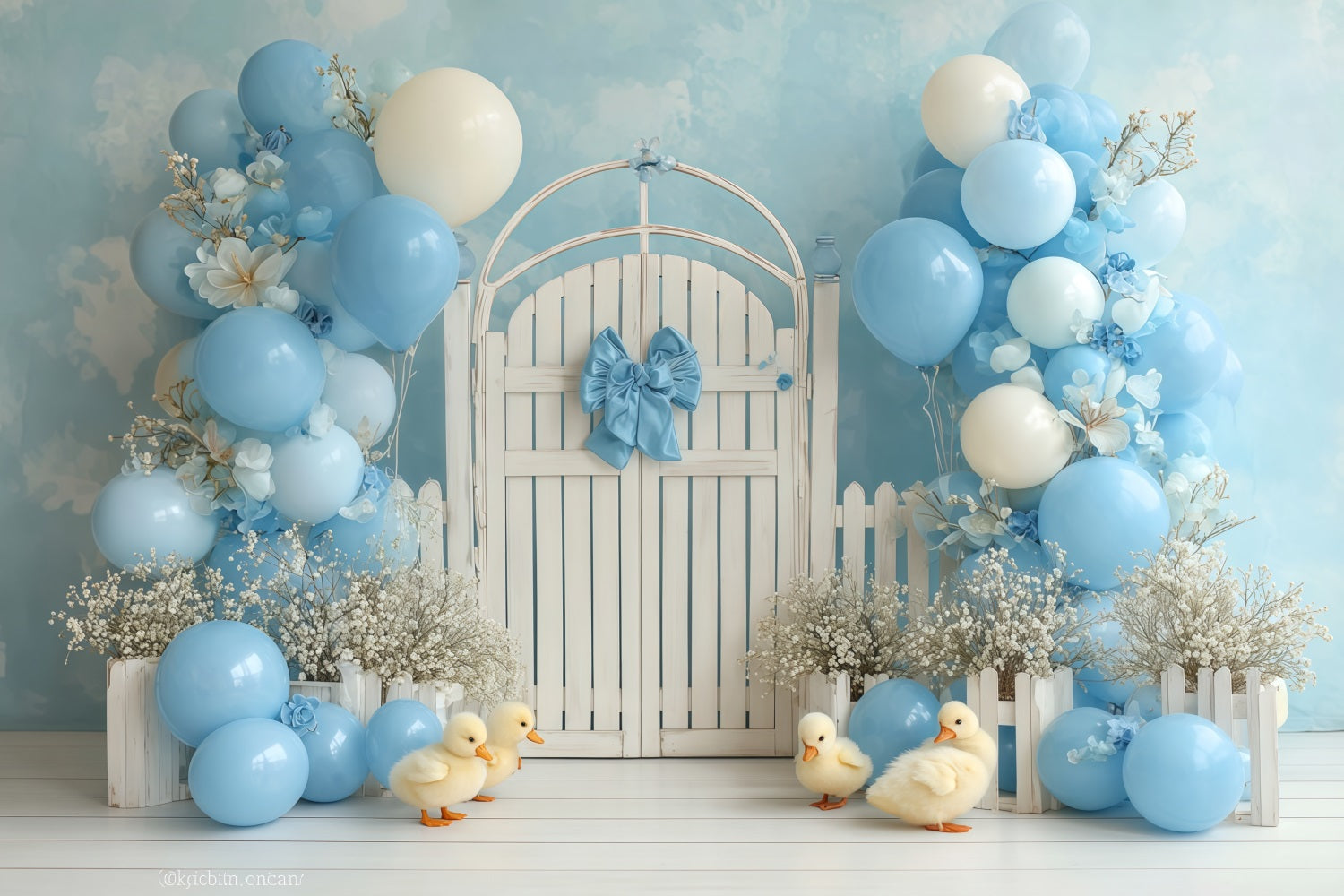 Toile de fond pour cake smash Caneton bleu Portail de jardin Toile de fond pour photographie de cake smash TWW59-225