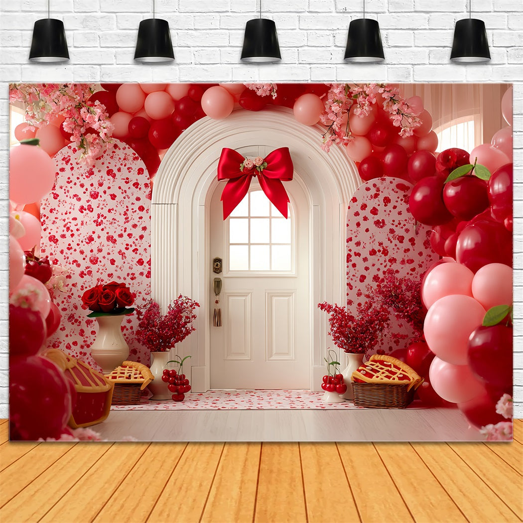 Fond pour cake smash Fond photo d'anniversaire avec porte fleurie et cerisiers en fleurs TWW59-234