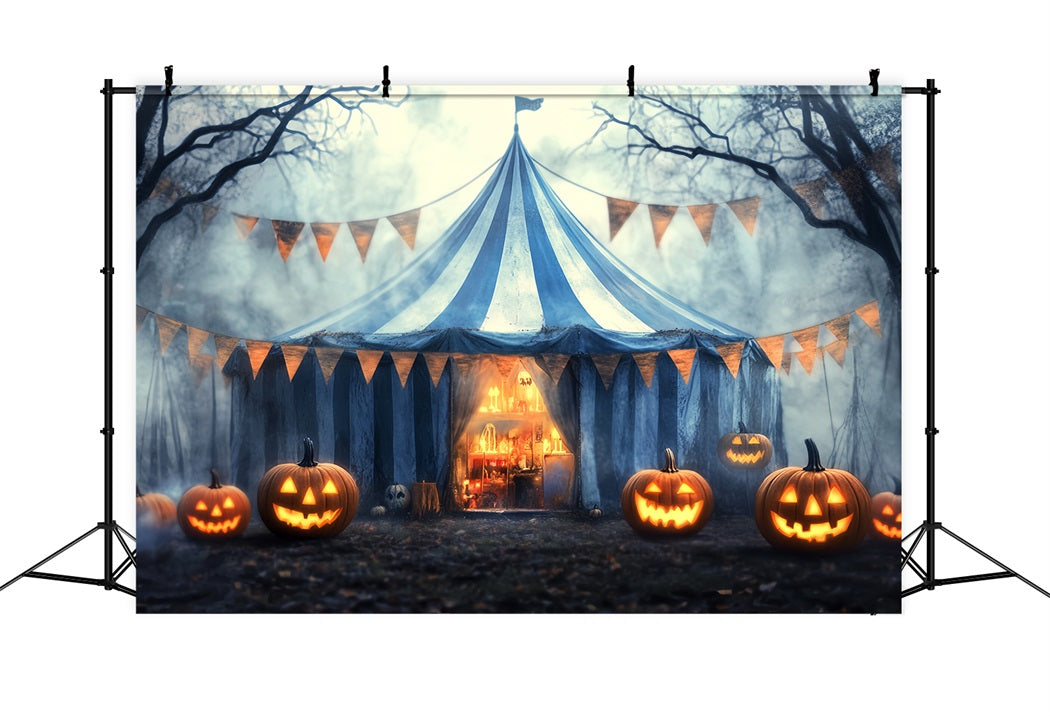 Toile de fond Cirque Halloween Citrouille Brouillard Chapiteau Hanté TWW59-24