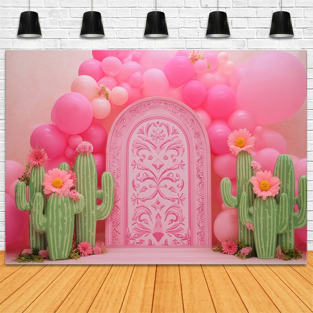 Toile de fond pour photographie de gâteaux Toiles de fond d'anniversaire Jardin de ballons et cactus roses TWW59-242