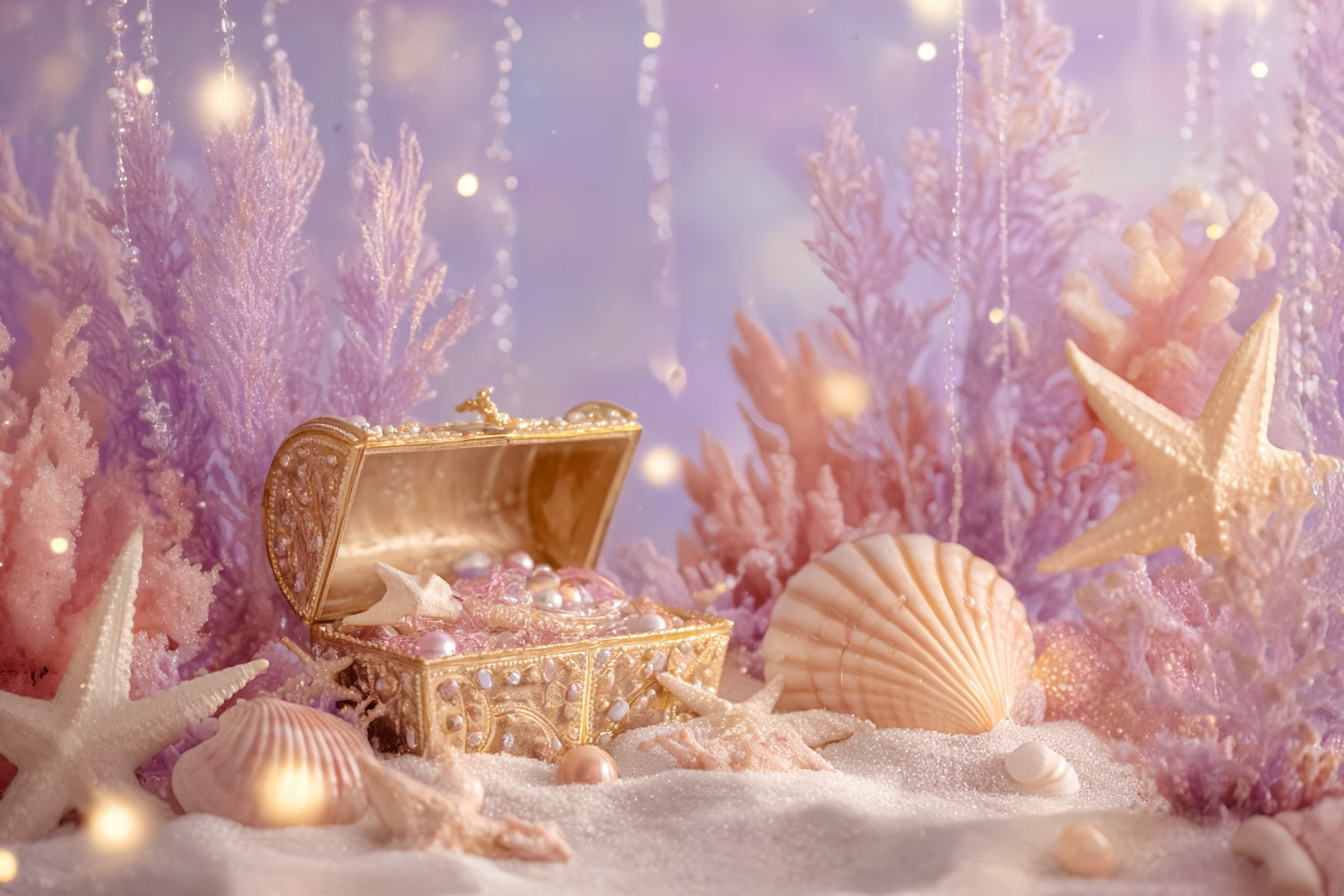 Toile de fond pour gâteau d'anniversaire Trésor sous-marin Perle Fantaisie Toile de fond d'anniversaire TWW59-243