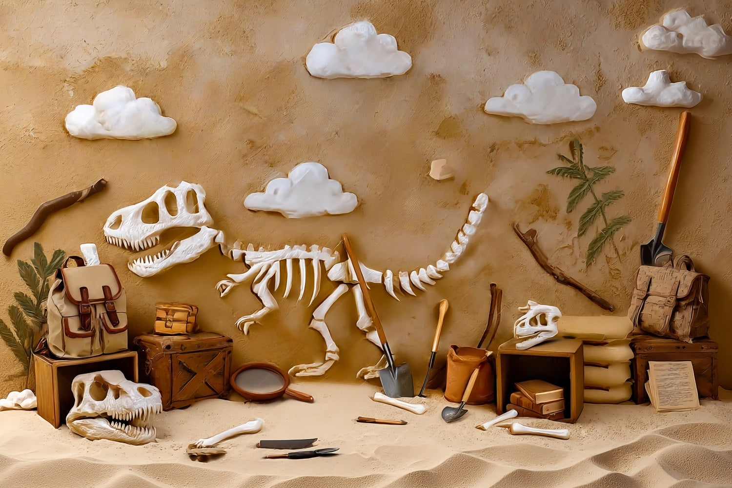 Toile de fond pour gâteaux d'anniversaire Dinosaur Fossil Adventure Dig Birthday Backdrops TWW59-246
