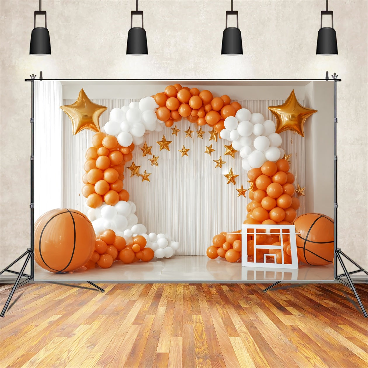Fonds pour smash cake Basketball Star Balloon Arch Fond pour anniversaire TWW59-248