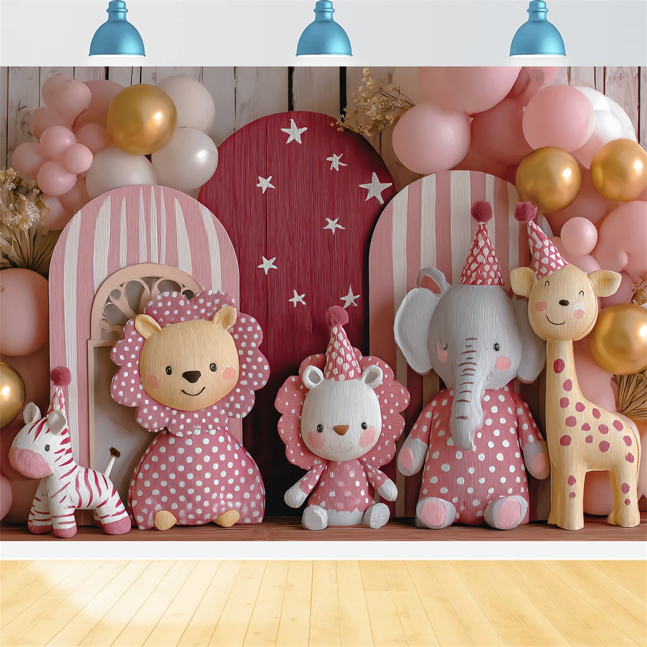 Toiles de fond pour cake smash Pink Safari Party Friends Birthday Backdrop TWW59-252