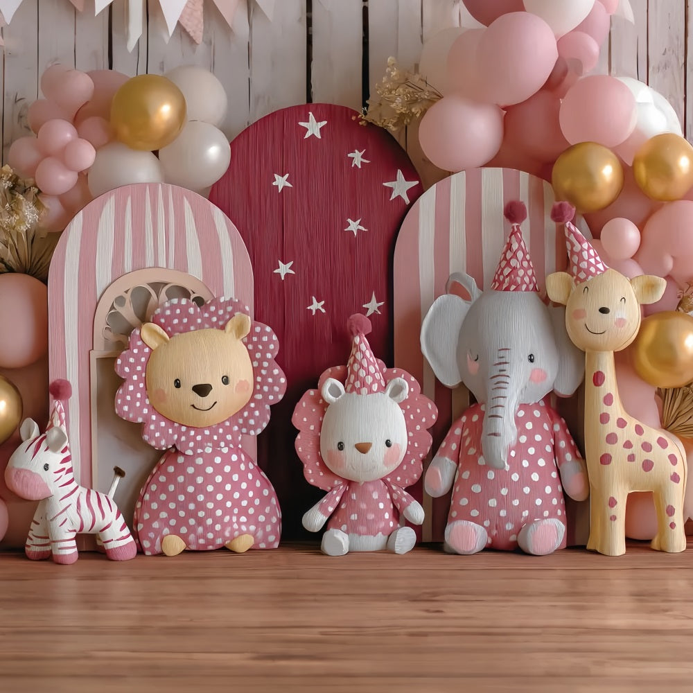 Toiles de fond pour cake smash Pink Safari Party Friends Birthday Backdrop TWW59-252