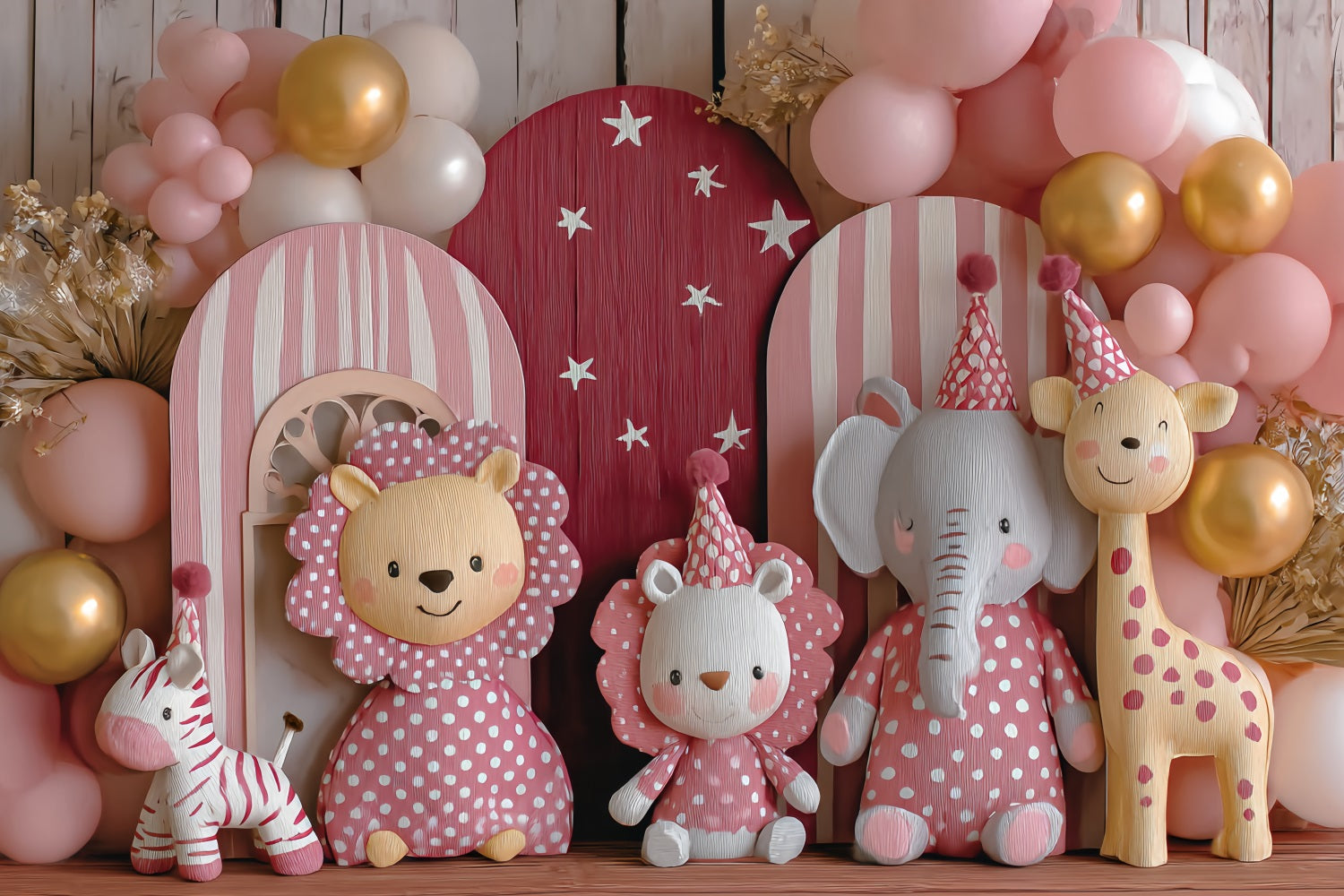 Toiles de fond pour cake smash Pink Safari Party Friends Birthday Backdrop TWW59-252