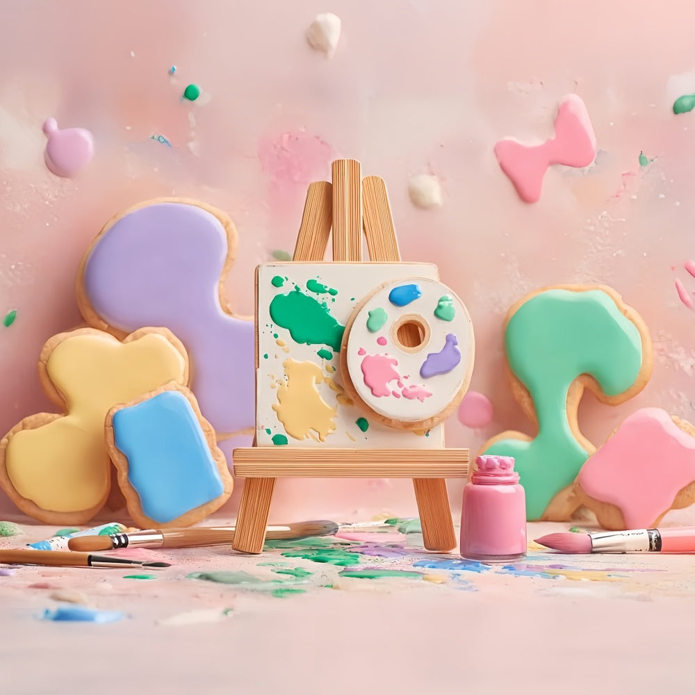 Toiles de fond pour photographie de gâteaux Pastel Art Cookie Palette Cake Smash Backdrop TWW59-254