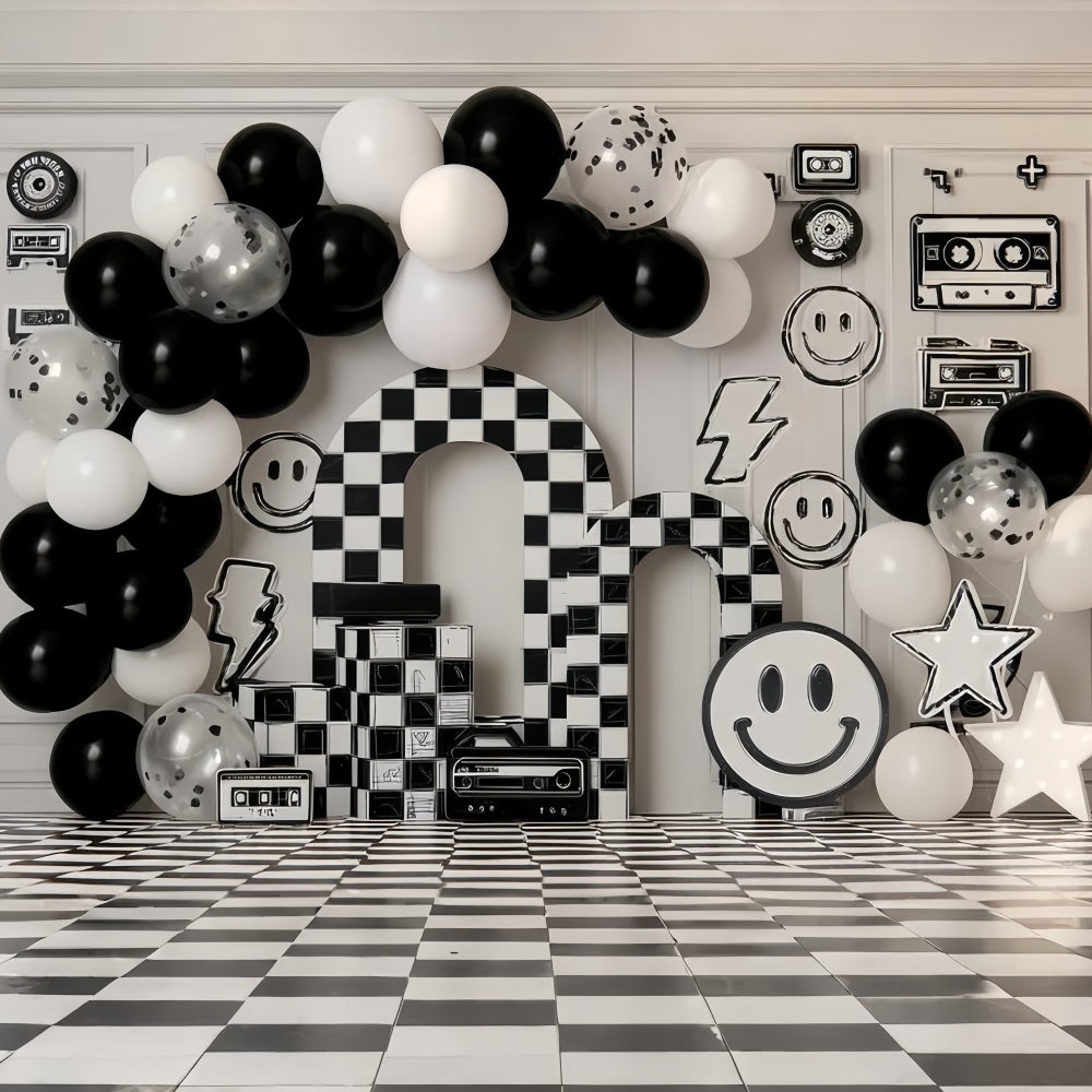 Fond pour photographie Cake Smash Fond rétro à damier Smile Party Birthday TWW59-255