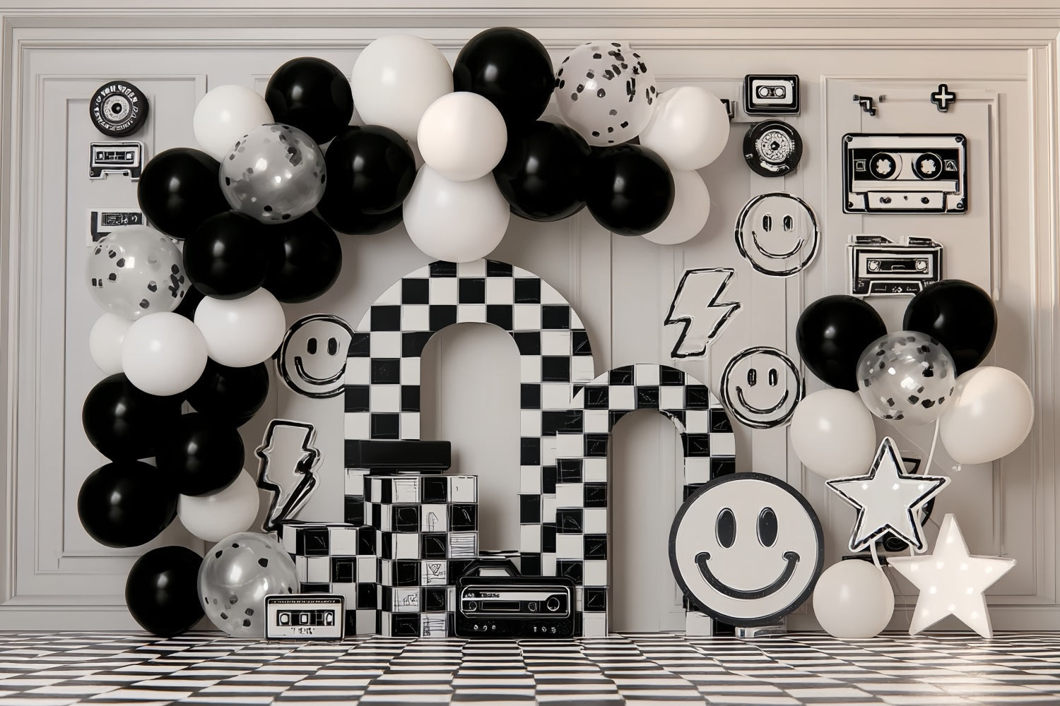 Fond pour photographie Cake Smash Fond rétro à damier Smile Party Birthday TWW59-255