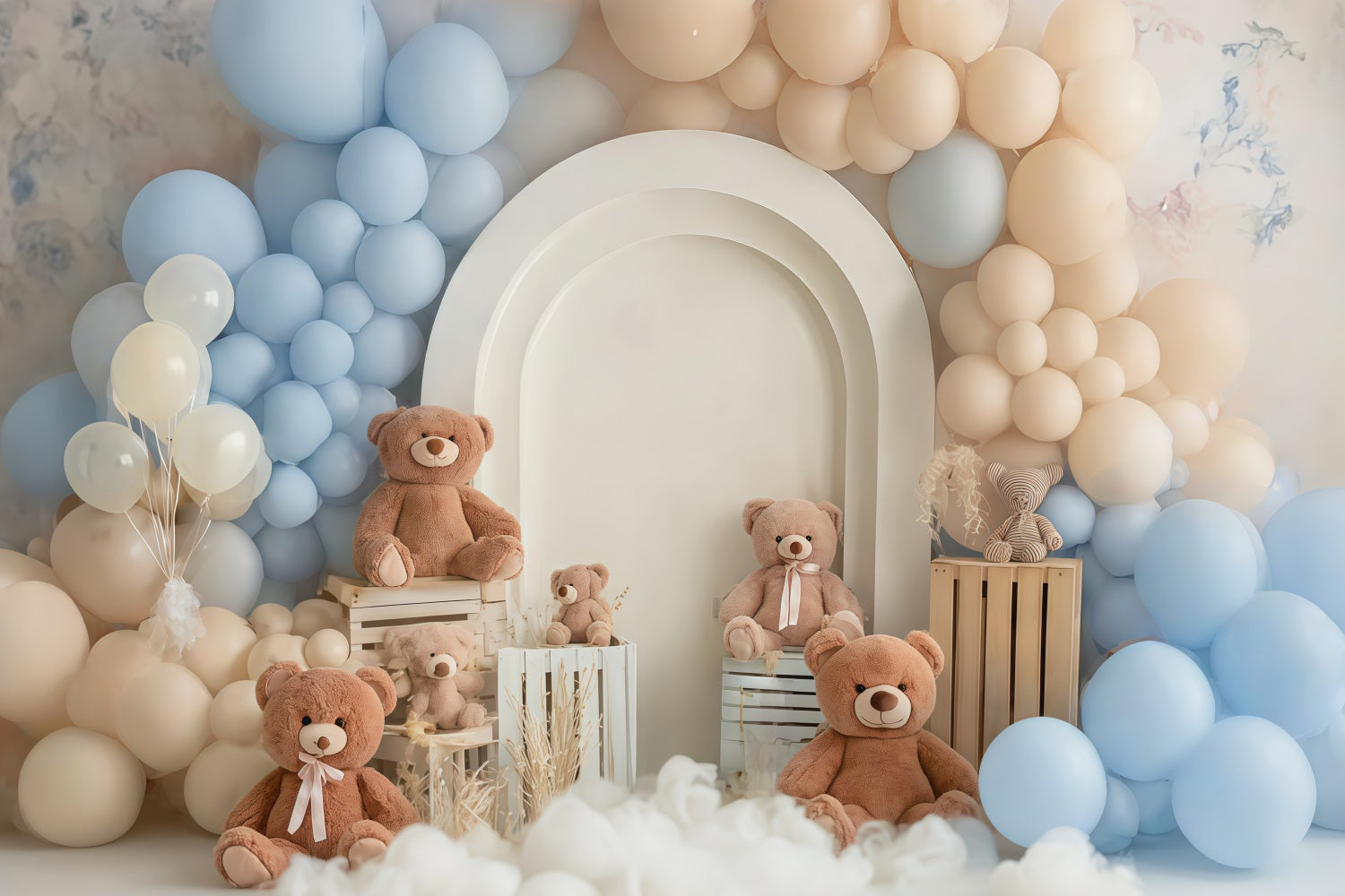 Fond Cake Smash Bleu Beige Teddy Balloon Dream Birthday TWW59-256