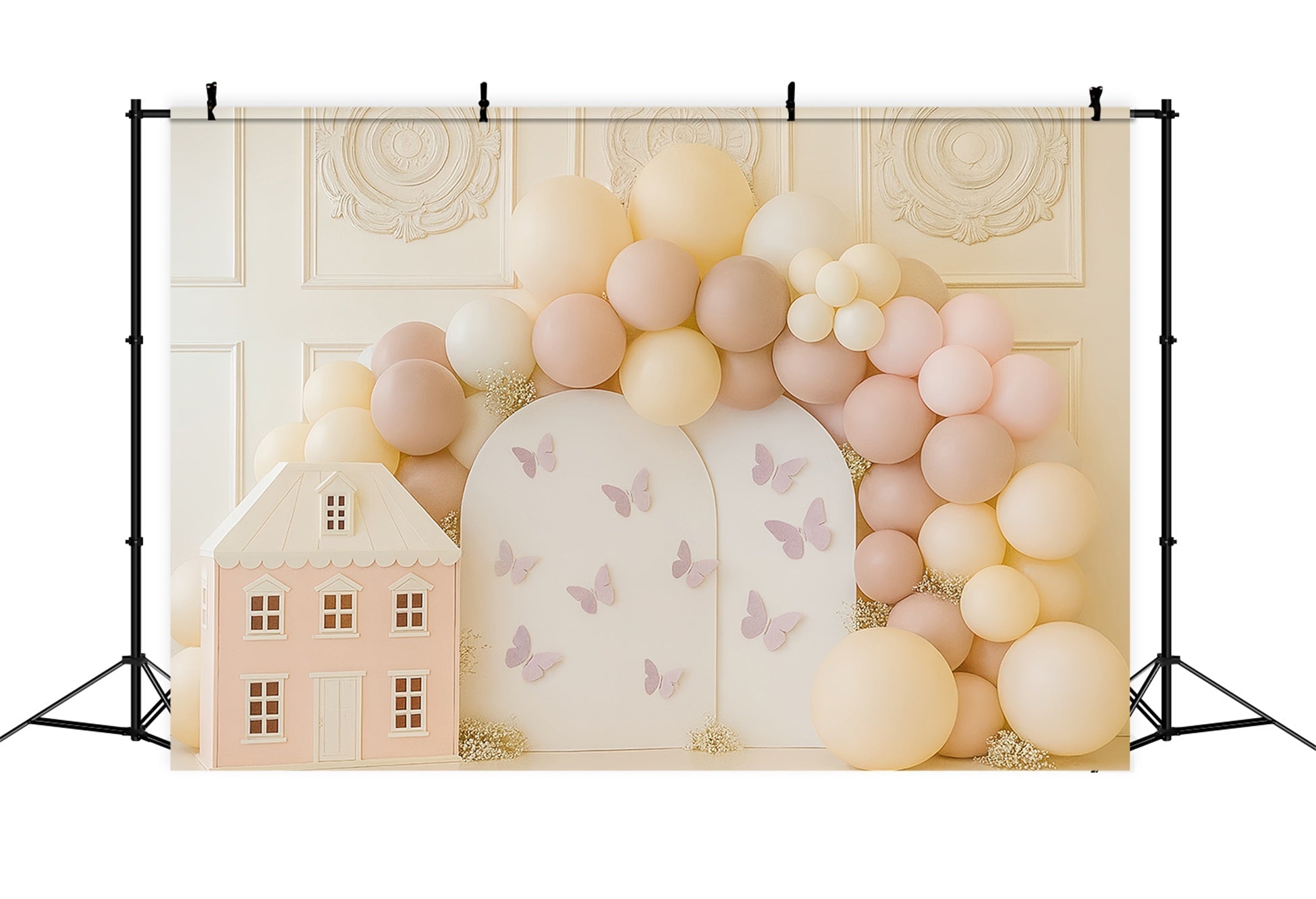 Fonds Cake Smash Butterfly House Balloon Garden Happy Birthday TWW59-257