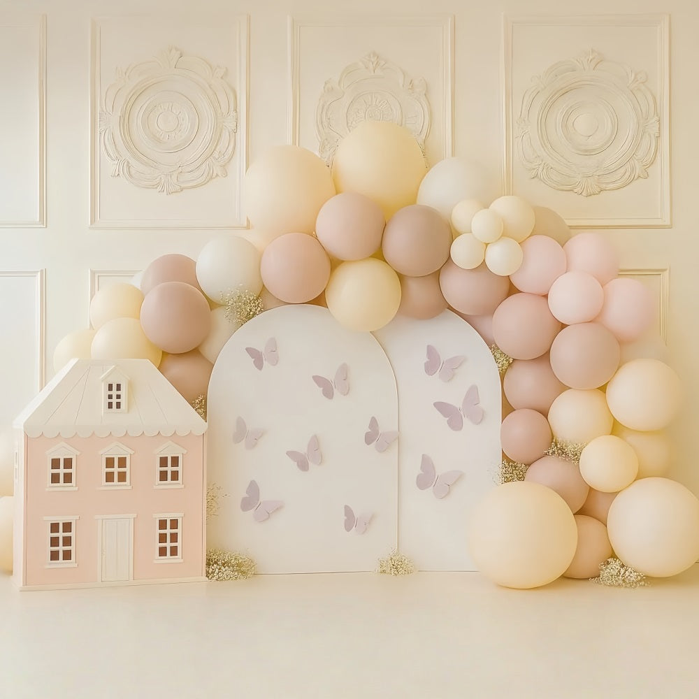 Fonds Cake Smash Butterfly House Balloon Garden Happy Birthday TWW59-257