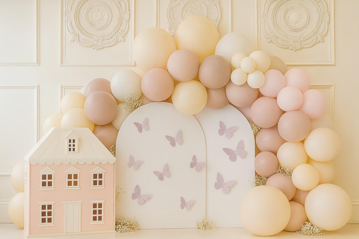 Fonds Cake Smash Butterfly House Balloon Garden Happy Birthday TWW59-257