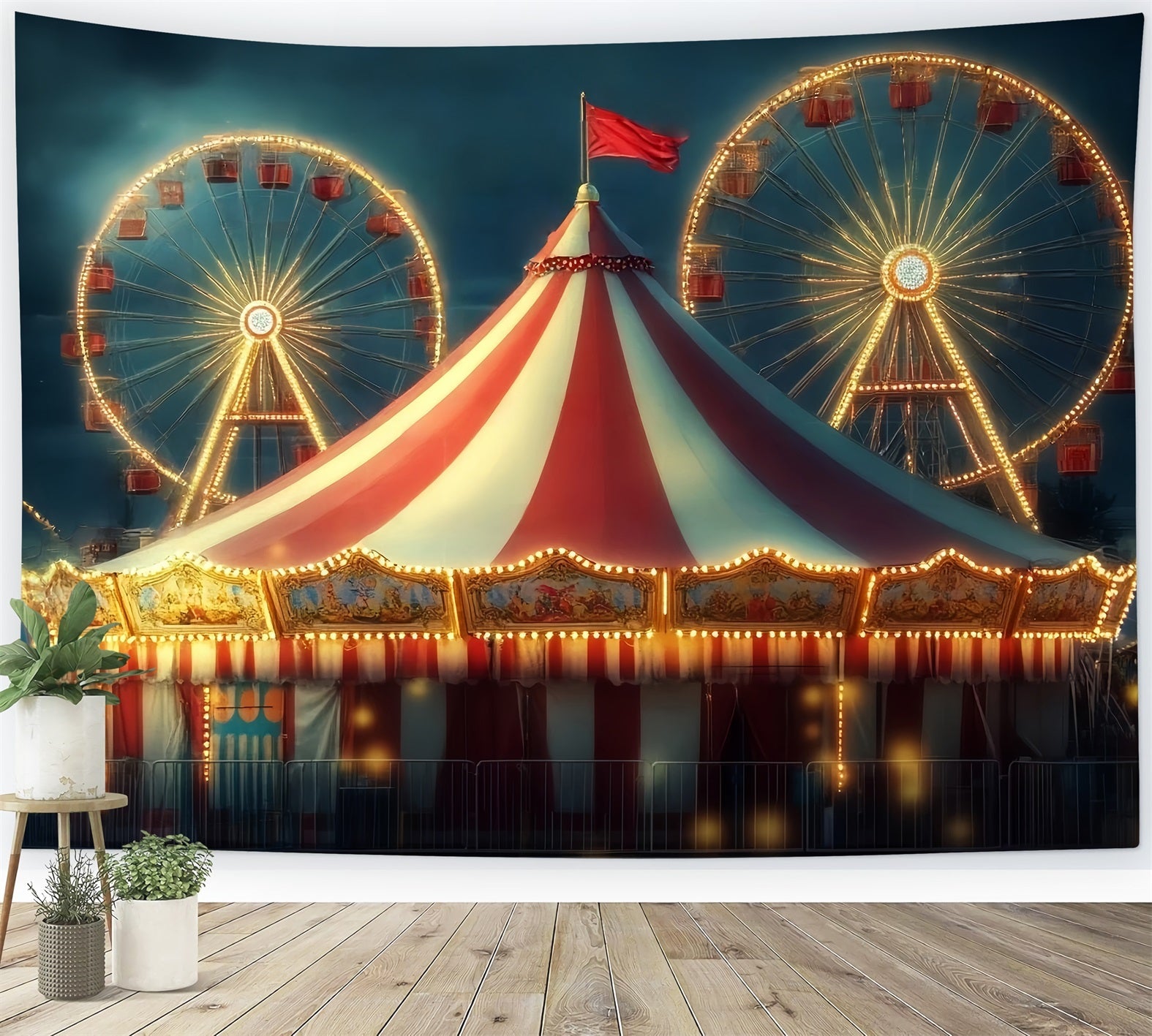 Toile de fond Cirque Chapiteau Grande Roue Lumineuse Carnaval TWW59-26