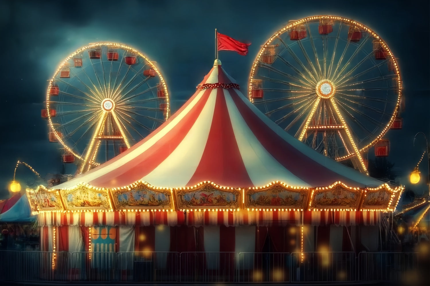 Toile de fond Cirque Chapiteau Grande Roue Lumineuse Carnaval TWW59-26