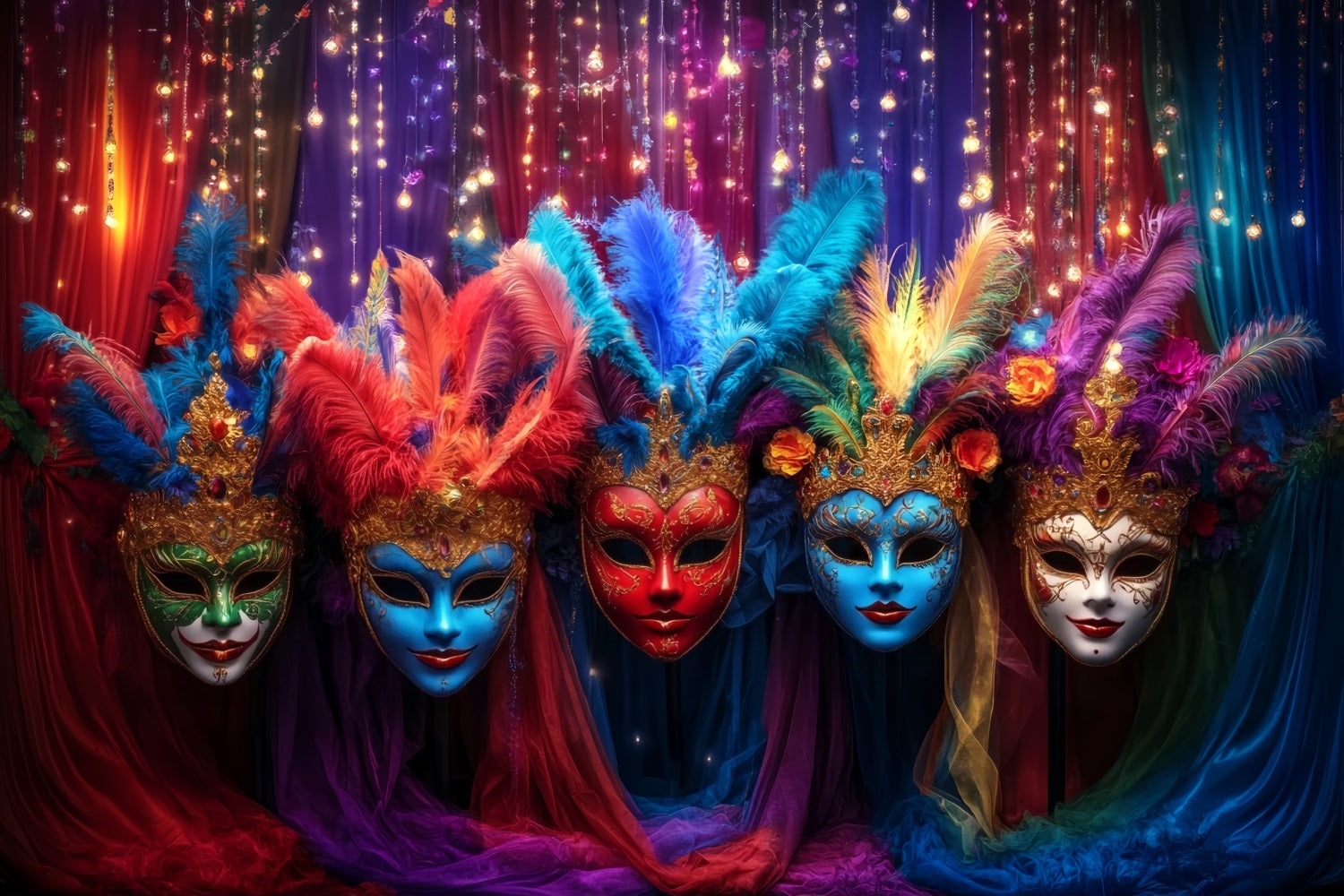 Toile de fond Cirque Masque Coloré Plumes Mascarade TWW59-27