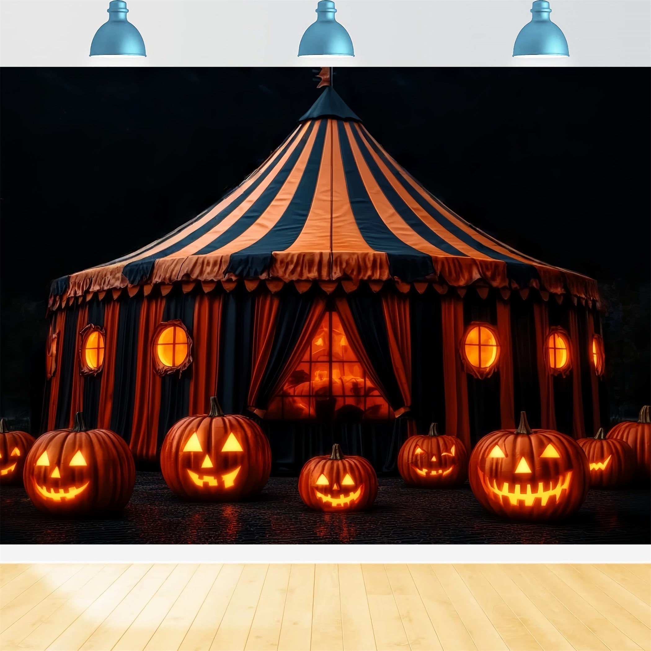 Toile de fond Cirque Halloween Citrouille Lanterne Chapiteau Effrayant TWW59-28