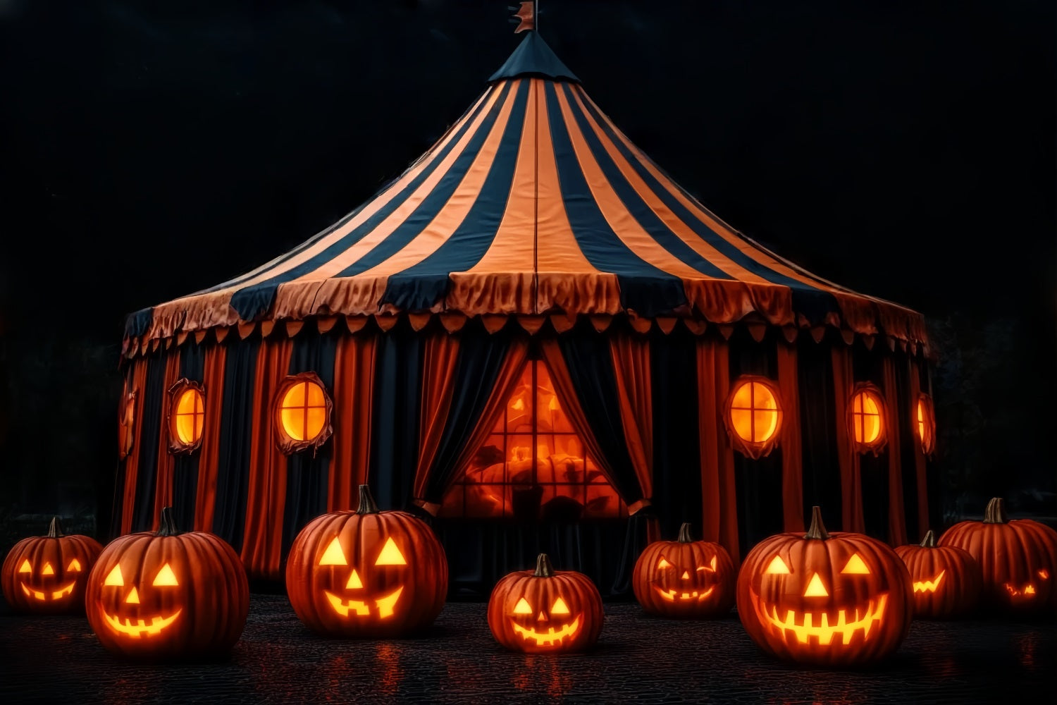 Toile de fond Cirque Halloween Citrouille Lanterne Chapiteau Effrayant TWW59-28