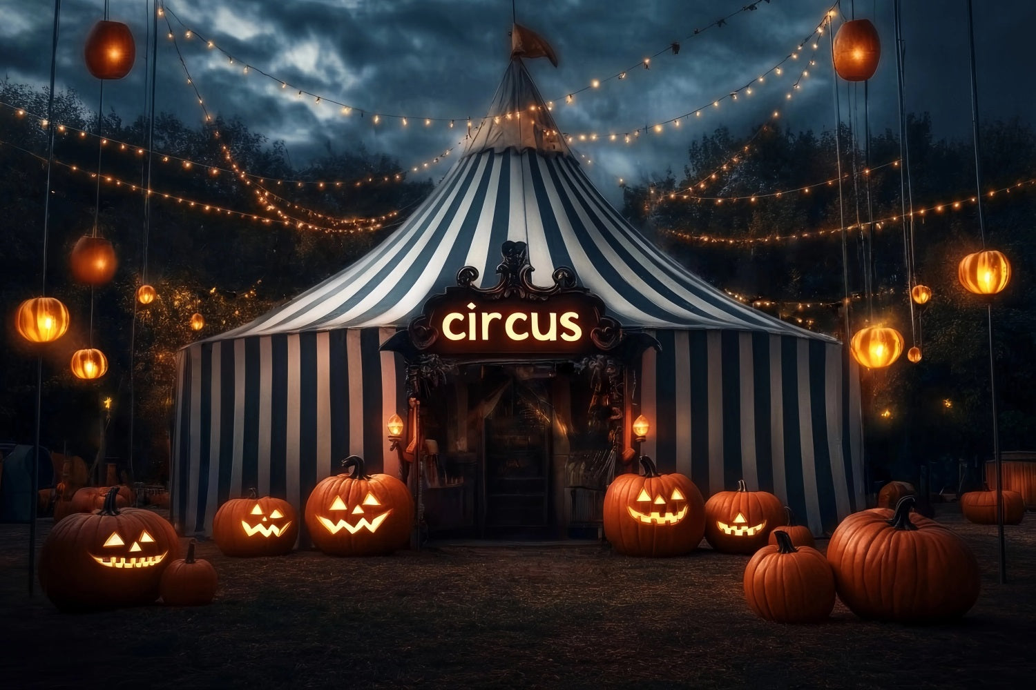 Toile de fond Cirque Halloween Citrouille Lanterne Chapiteau Carnaval TWW59-29
