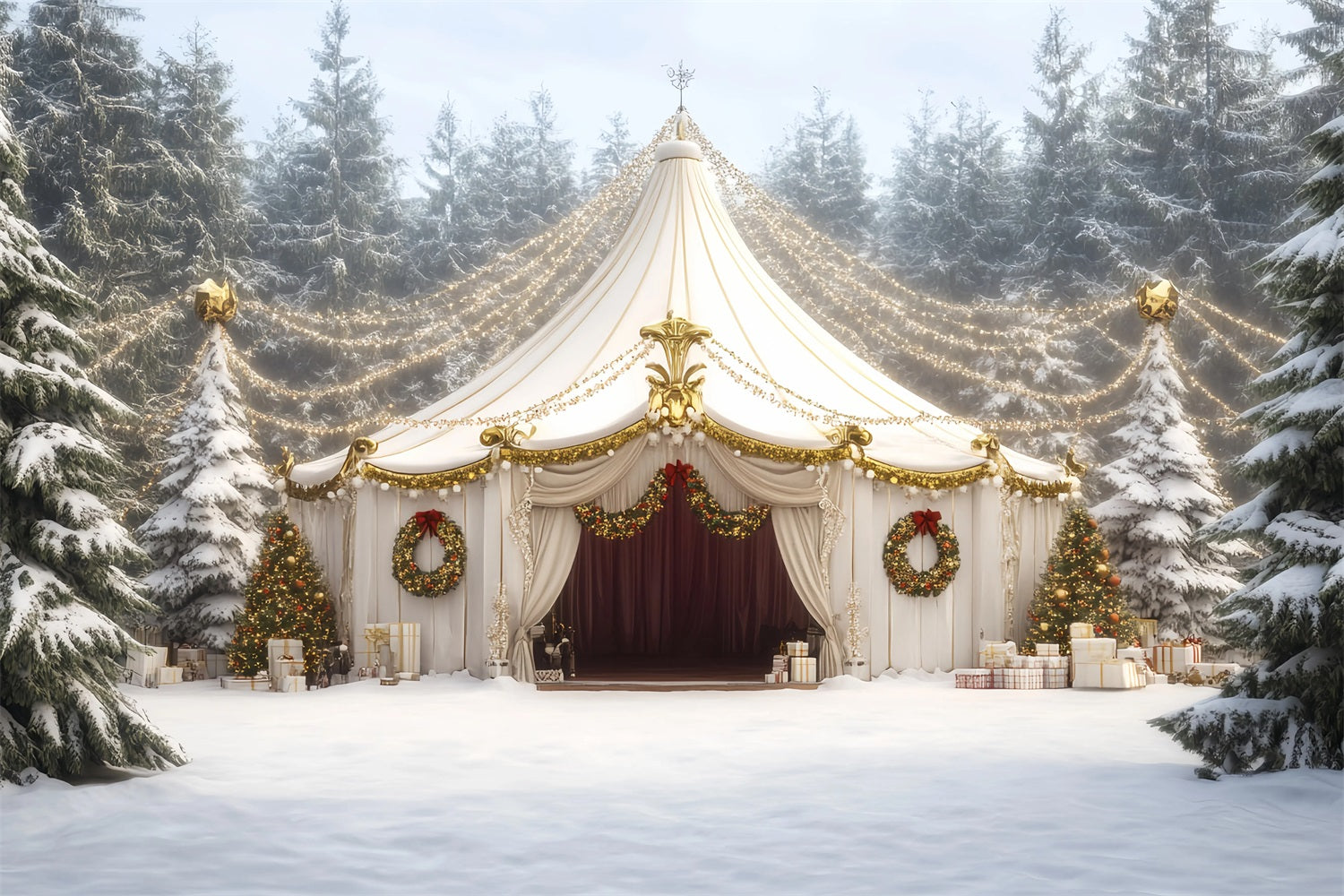 Toile de fond Cirque Noël Chapiteau Guirlande Blanche TWW59-31