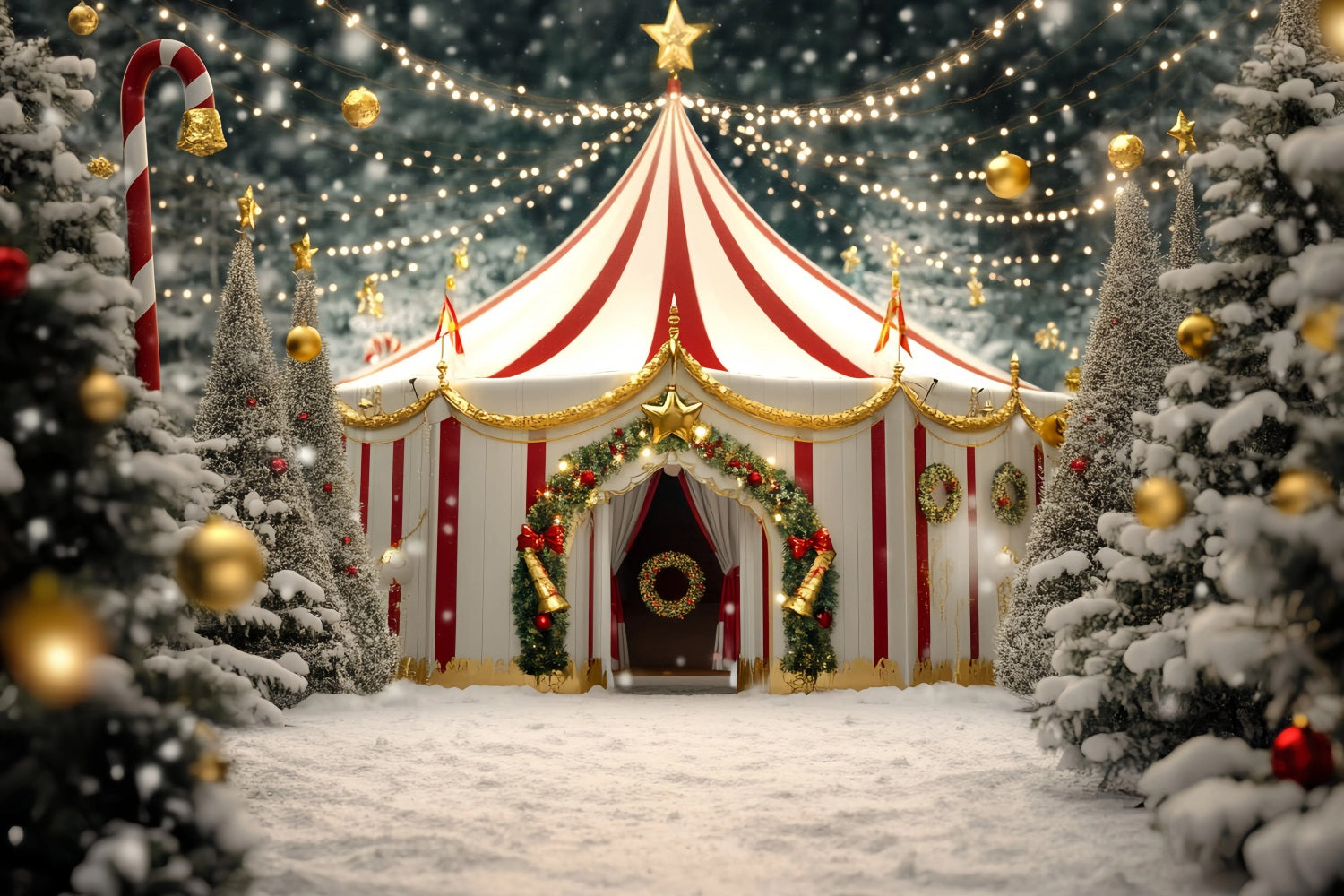Toile de fond Cirque Noël Chapiteau Étoile Dorée Festive TWW59-32