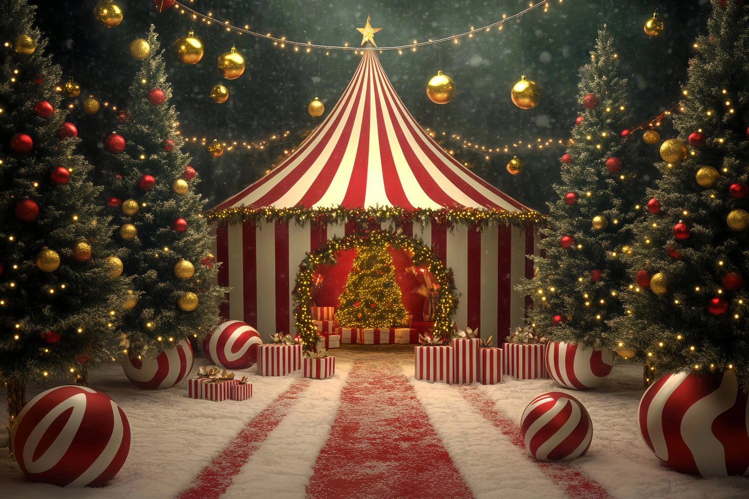 Toile de fond Cirque Noël Chapiteau Arbre Bonbons TWW59-33