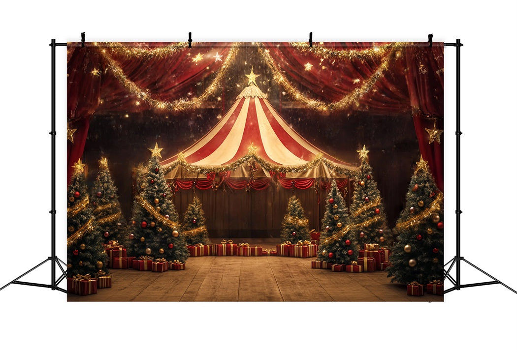 Toile de fond Cirque Noël Chapiteau Guirlande Étoile Dorée TWW59-34
