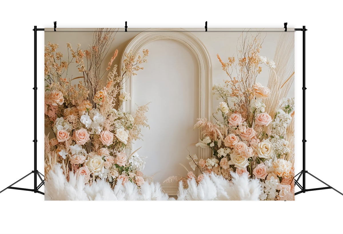 Toile de fond Mariage Bohème Arche Rose Pâle Élégance Florale TWW59-35