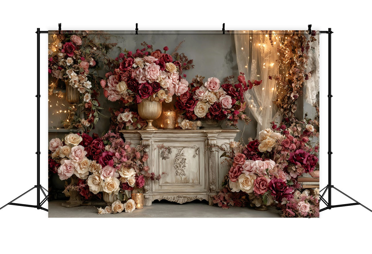Toile de fond Mariage Vintage Arrangement Vintage Roses Bourgogne TWW59-36