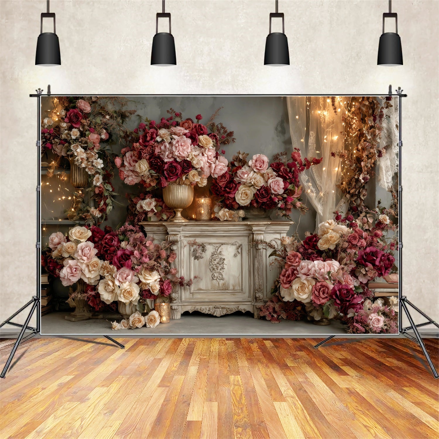 Toile de fond Mariage Vintage Arrangement Vintage Roses Bourgogne TWW59-36