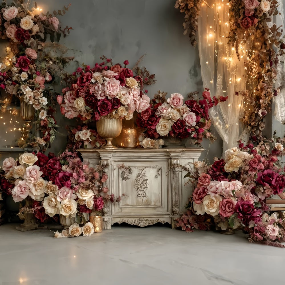 Toile de fond Mariage Vintage Arrangement Vintage Roses Bourgogne TWW59-36