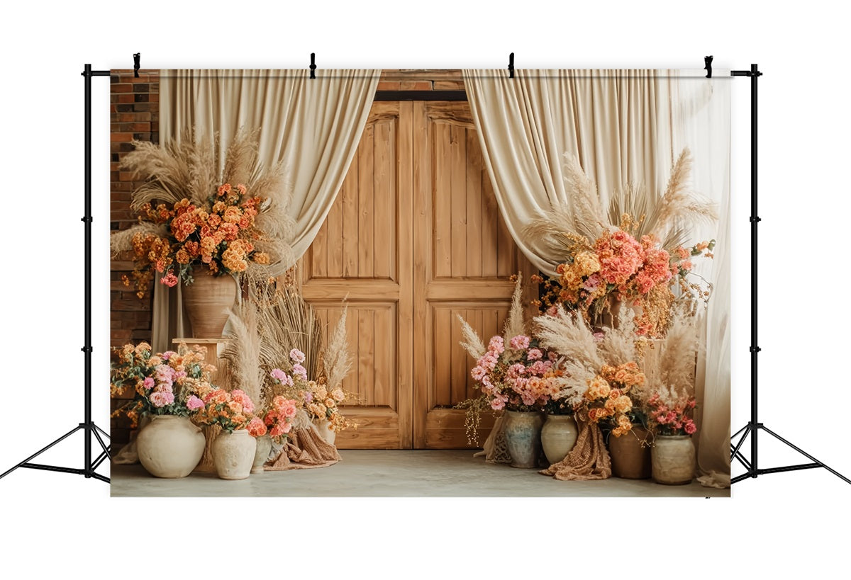 Toile de fond Mariage Rustique Porte Bois Rustique Décor Floral TWW59-38