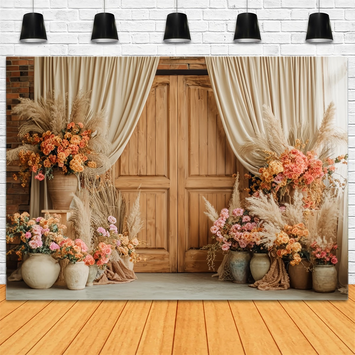Toile de fond Mariage Rustique Porte Bois Rustique Décor Floral TWW59-38