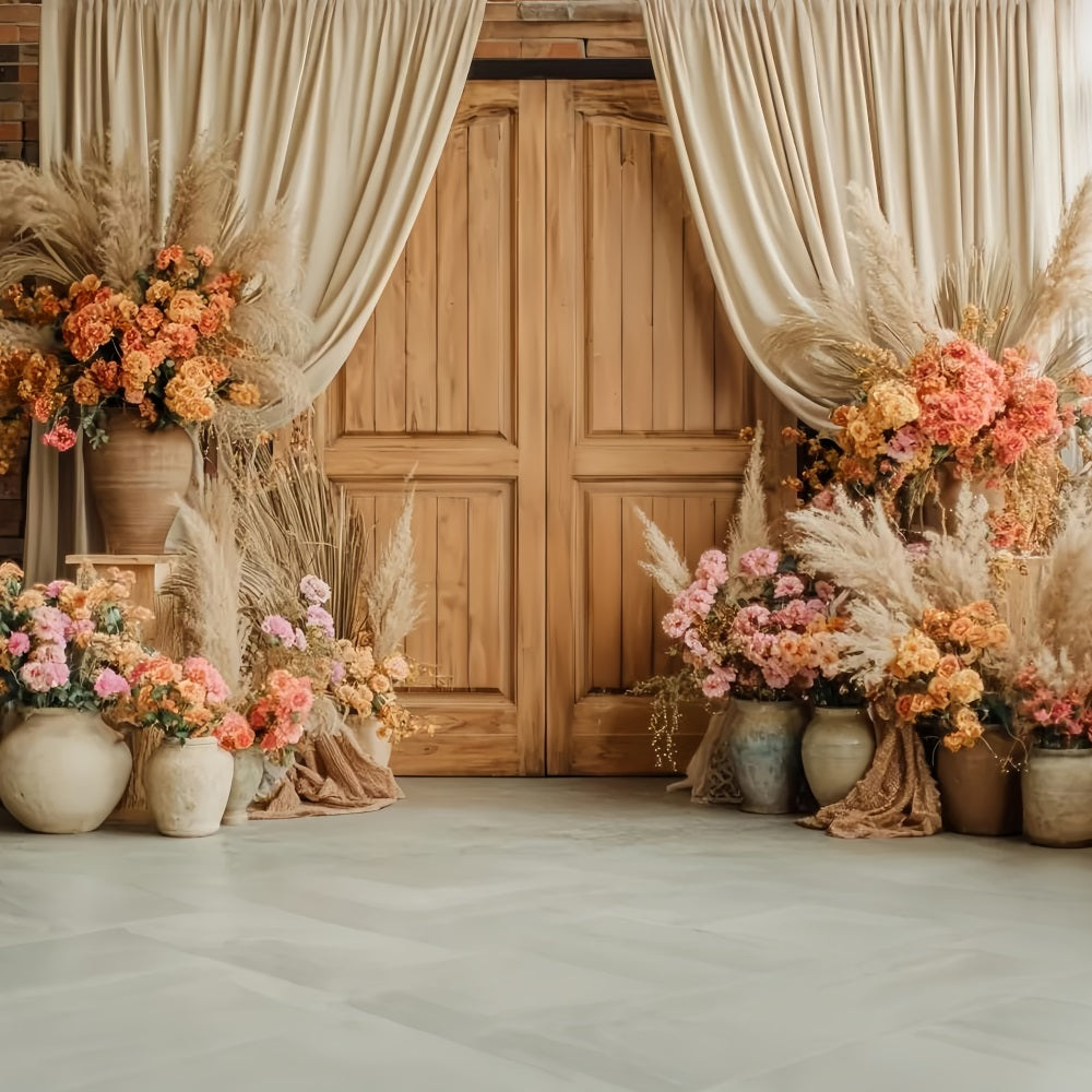 Toile de fond Mariage Rustique Porte Bois Rustique Décor Floral TWW59-38