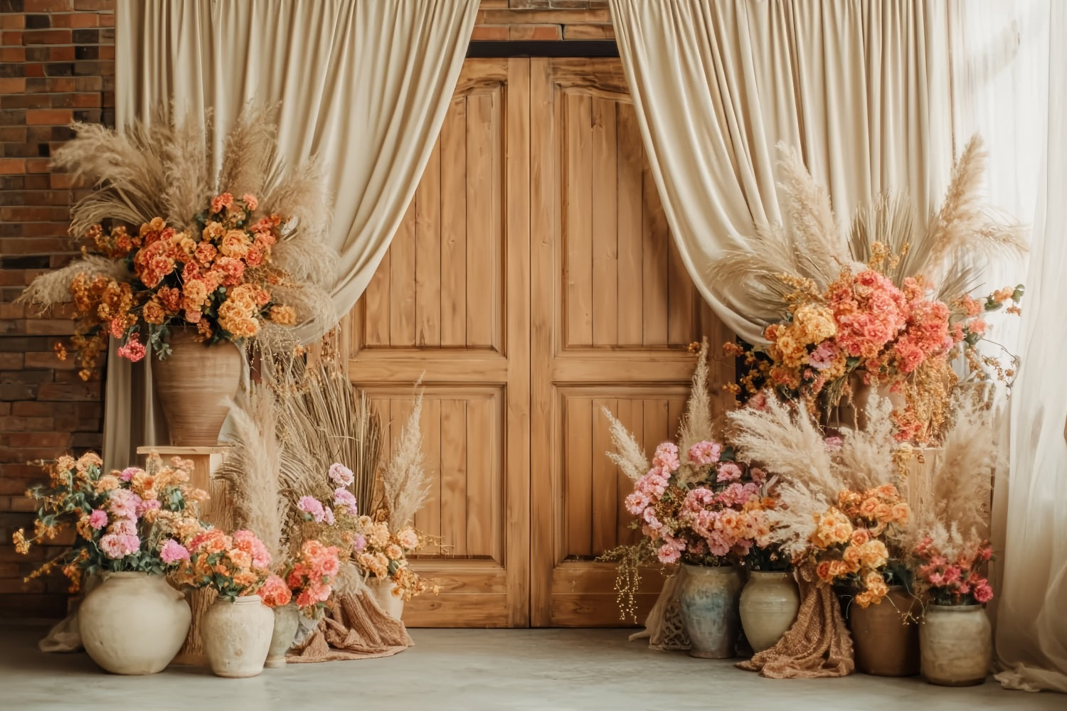 Toile de fond Mariage Rustique Porte Bois Rustique Décor Floral TWW59-38