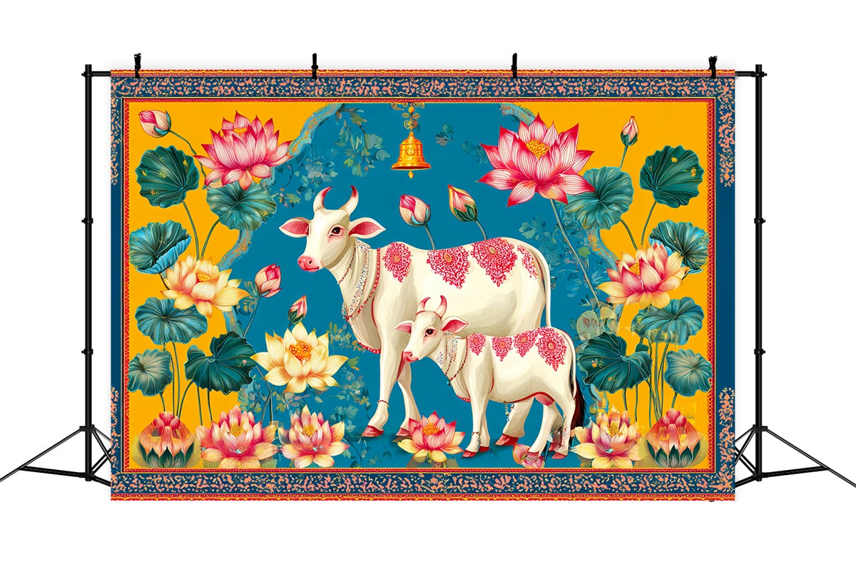 Toile de fond Mariage Indien Lotus Vaches Illustration Colorée TWW59-40