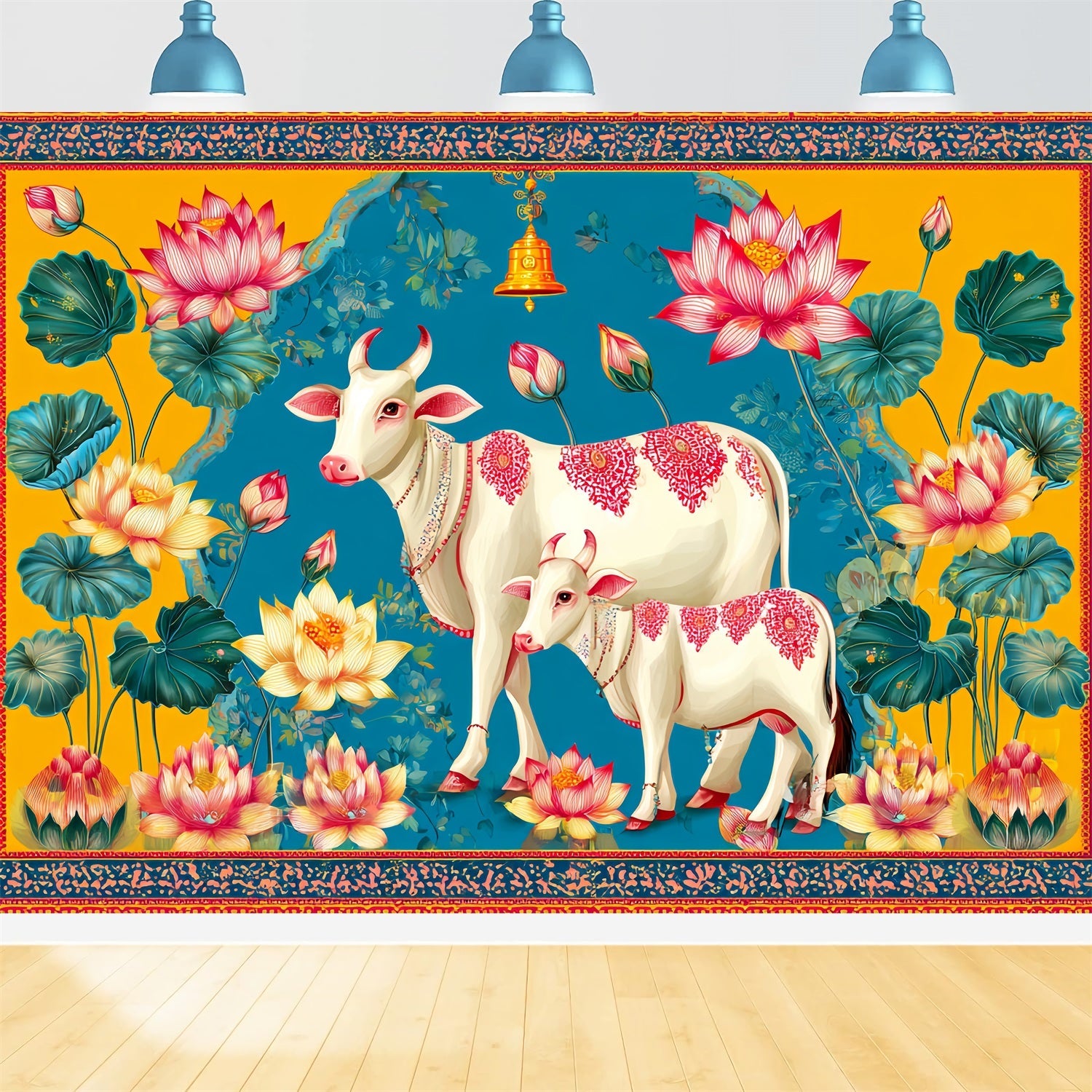 Toile de fond Mariage Indien Lotus Vaches Illustration Colorée TWW59-40