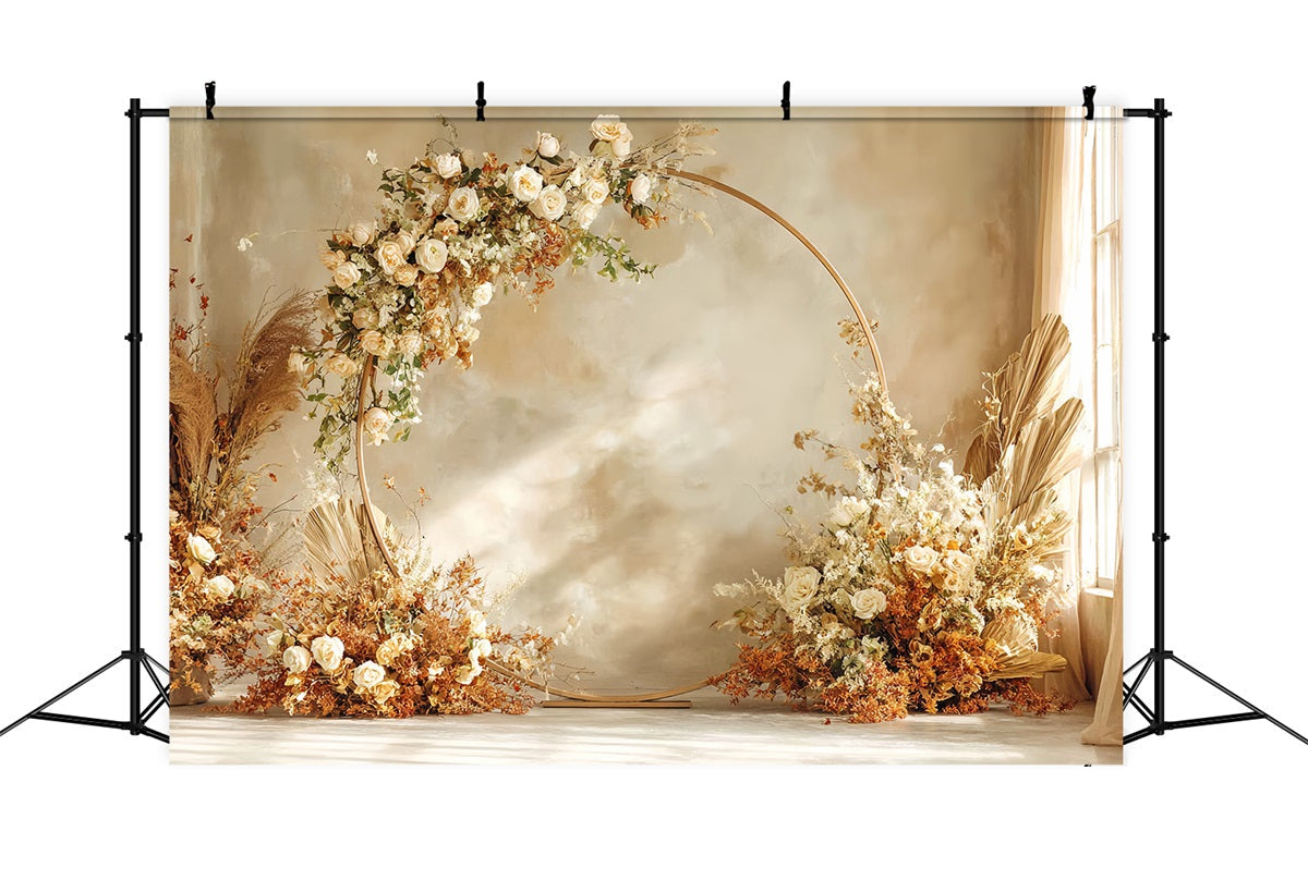 Toile de fond Mariage Arche Ronde Dorée Florale TWW59-42