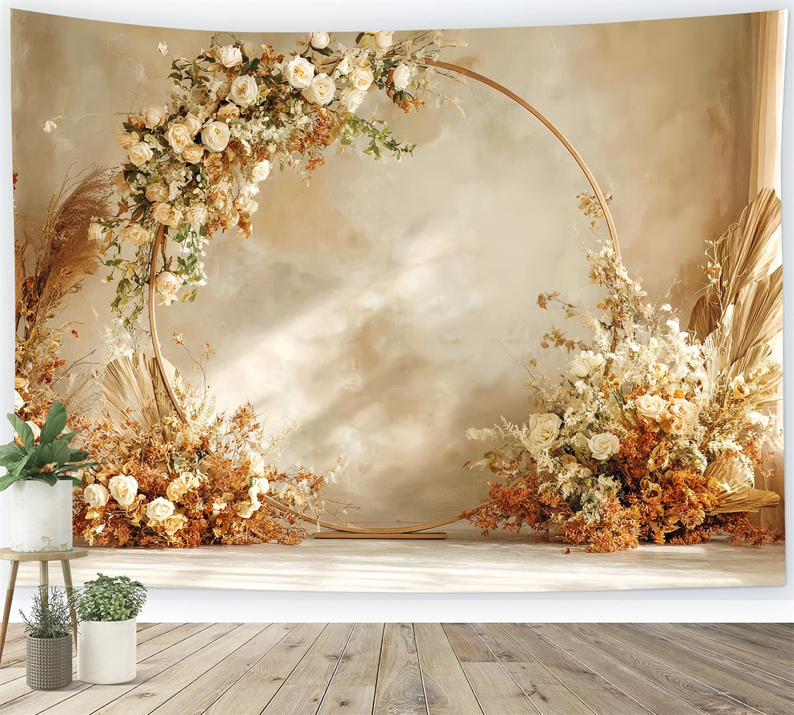 Toile de fond Mariage Arche Ronde Dorée Florale TWW59-42