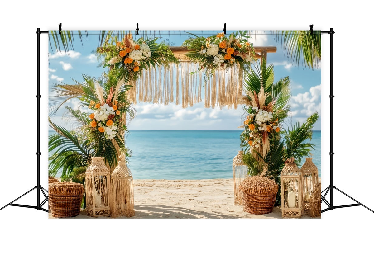 Toile de fond Mariage Plage Arche Florale Tropicale Bohème TWW59-47